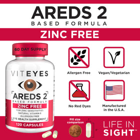 Viteyes AREDS 2 capsules posées sur une table en bois