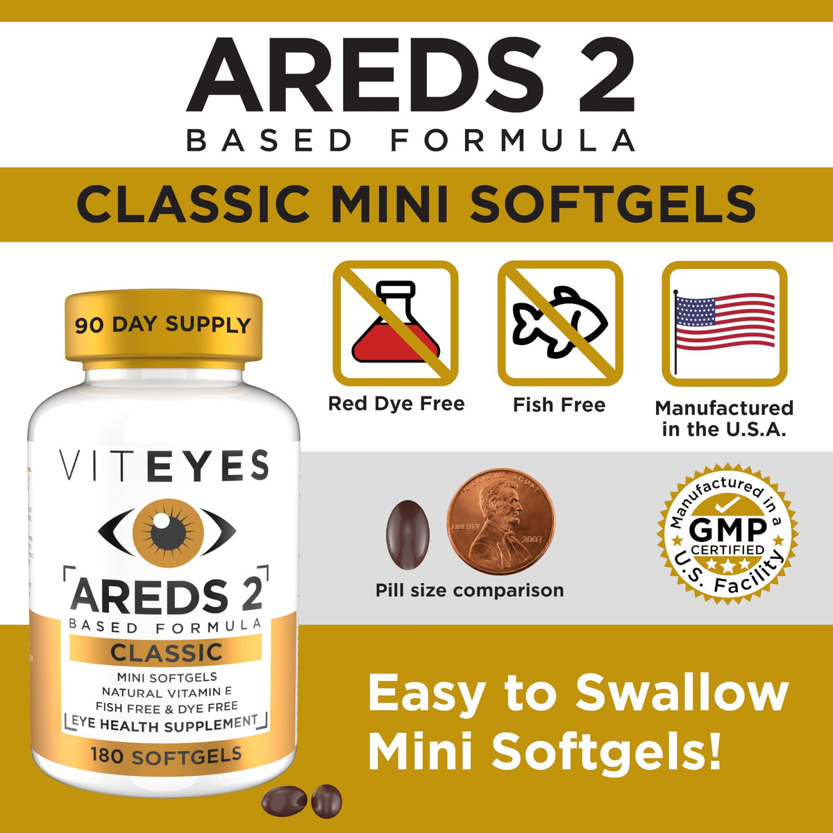 Viteyes AREDS 2 gélules à côté d'un verre d'eau