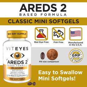 Viteyes AREDS 2 gélules à côté d'un verre d'eau