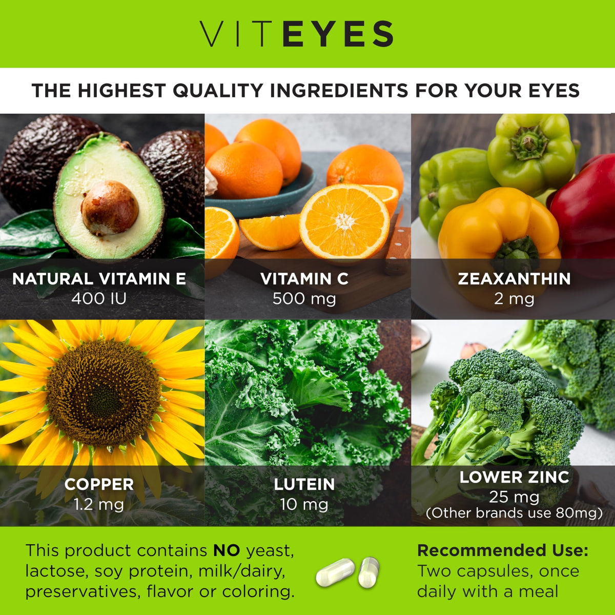 Viteyes AREDS 2 ingrédients principaux listés