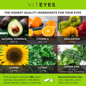 Viteyes AREDS 2 ingrédients principaux listés