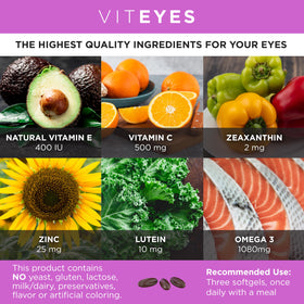 Viteyes AREDS 2 + Omega-3 gélules à côté d'une bouteille