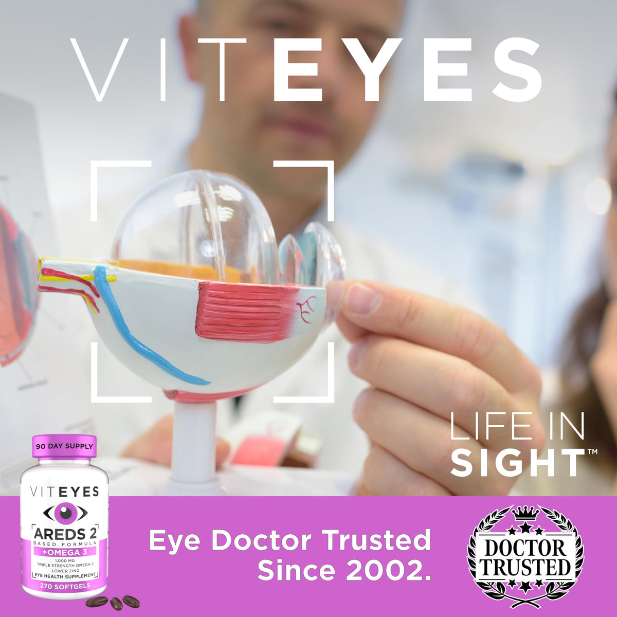 Viteyes AREDS 2 + Omega-3 gélules sur un fond blanc