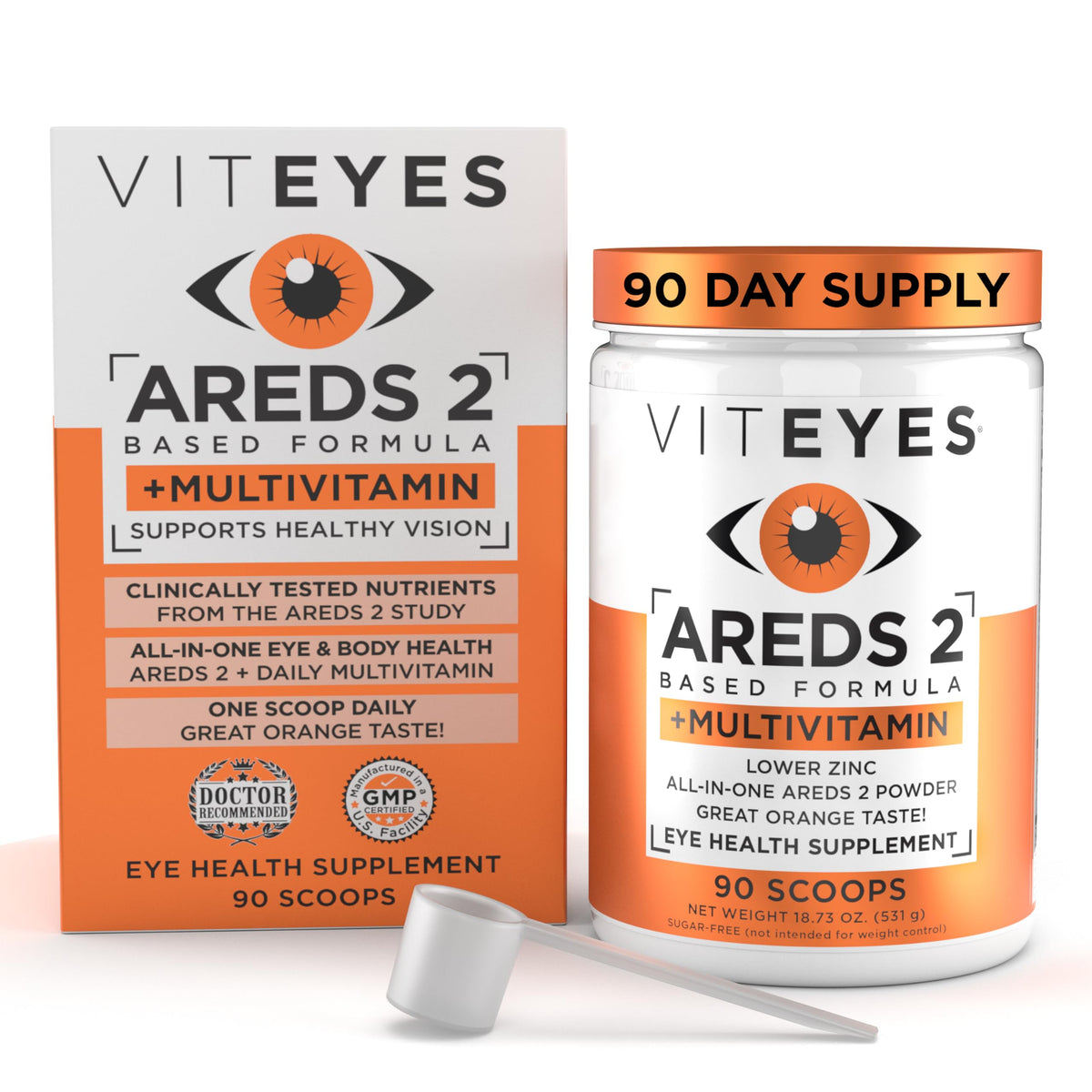 Viteyes AREDS 2 Poudre vue avant avec étiquette orange
