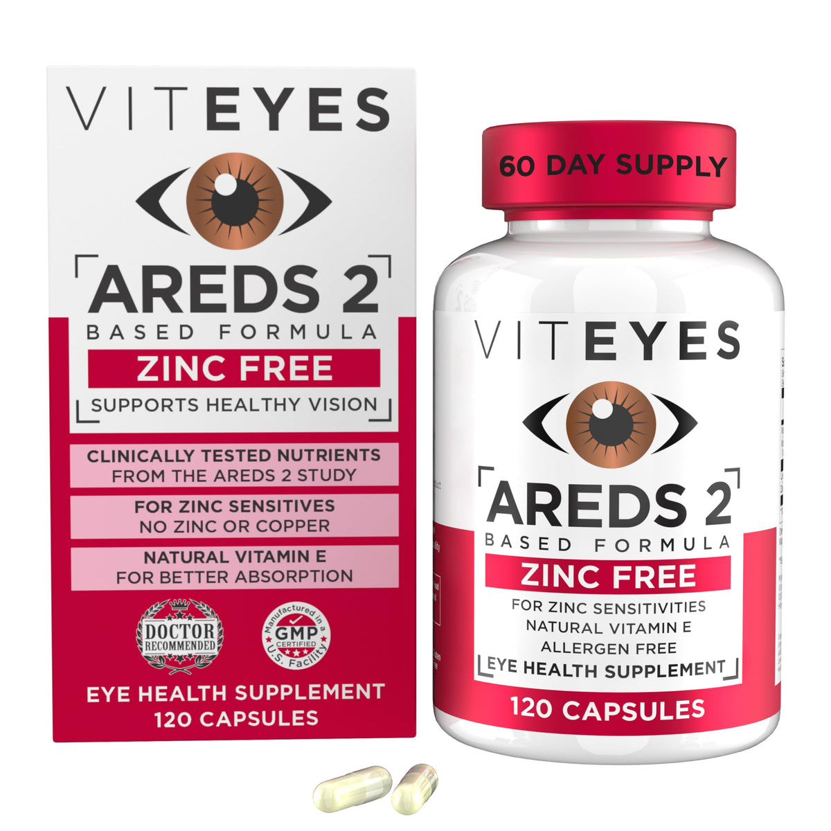 Viteyes AREDS 2 sans zinc flacon de 120 capsules vue de face