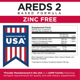 Viteyes AREDS 2 Zinc Free 180 Capsules sur une table en bois