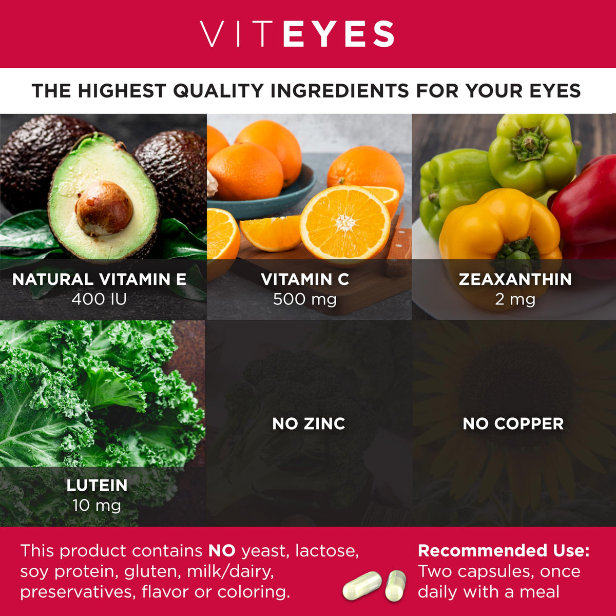 Viteyes AREDS 2 Zinc Free 180 Capsules vue arrière