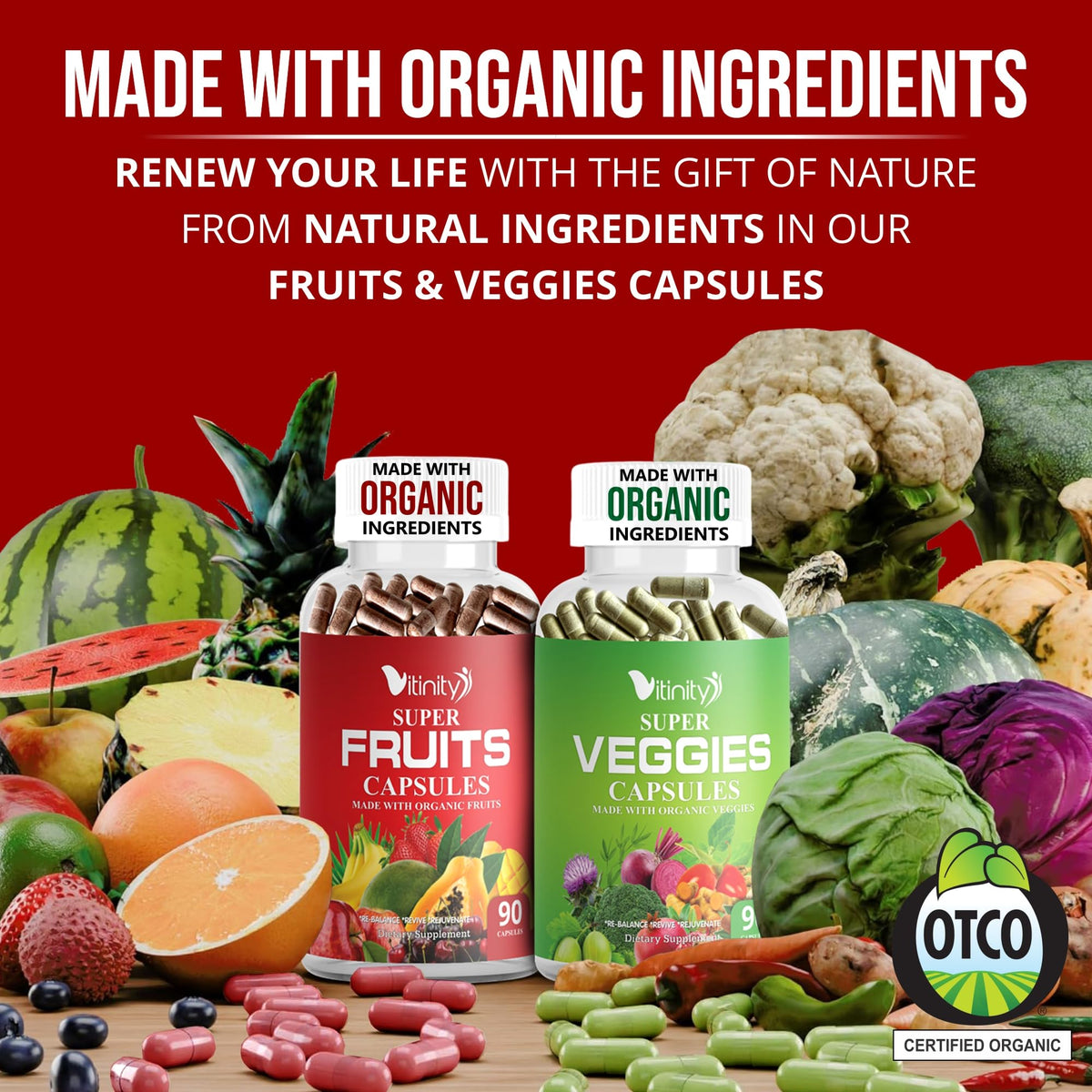 VITINITY capsules fruits et légumes avec étiquette détaillée