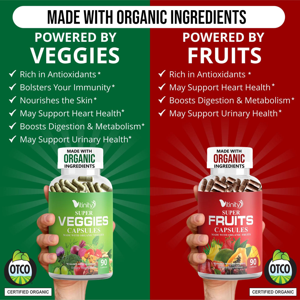 VITINITY capsules fruits et légumes ouvertes montrant la gélule