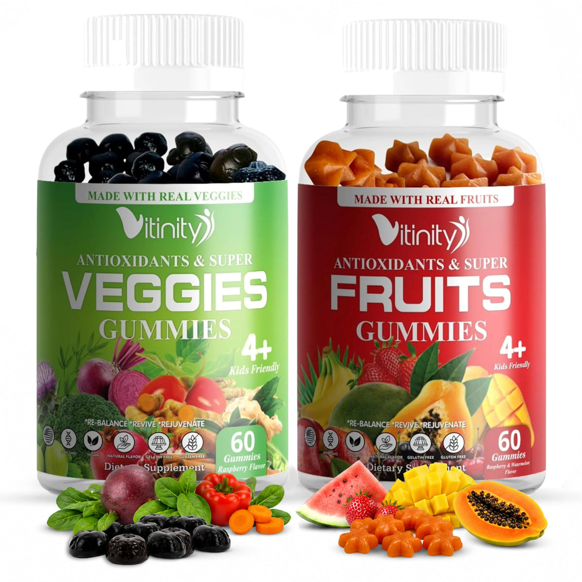 VITINITY Gummies de Fruits et Légumes, boîte de 60 unités vue de face