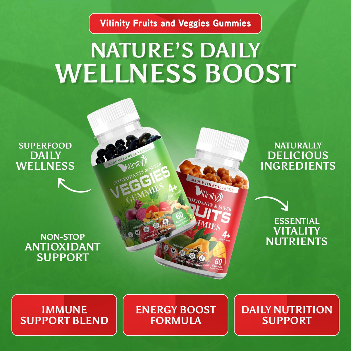 VITINITY Gummies de Fruits et Légumes, détails sur les ingrédients naturels