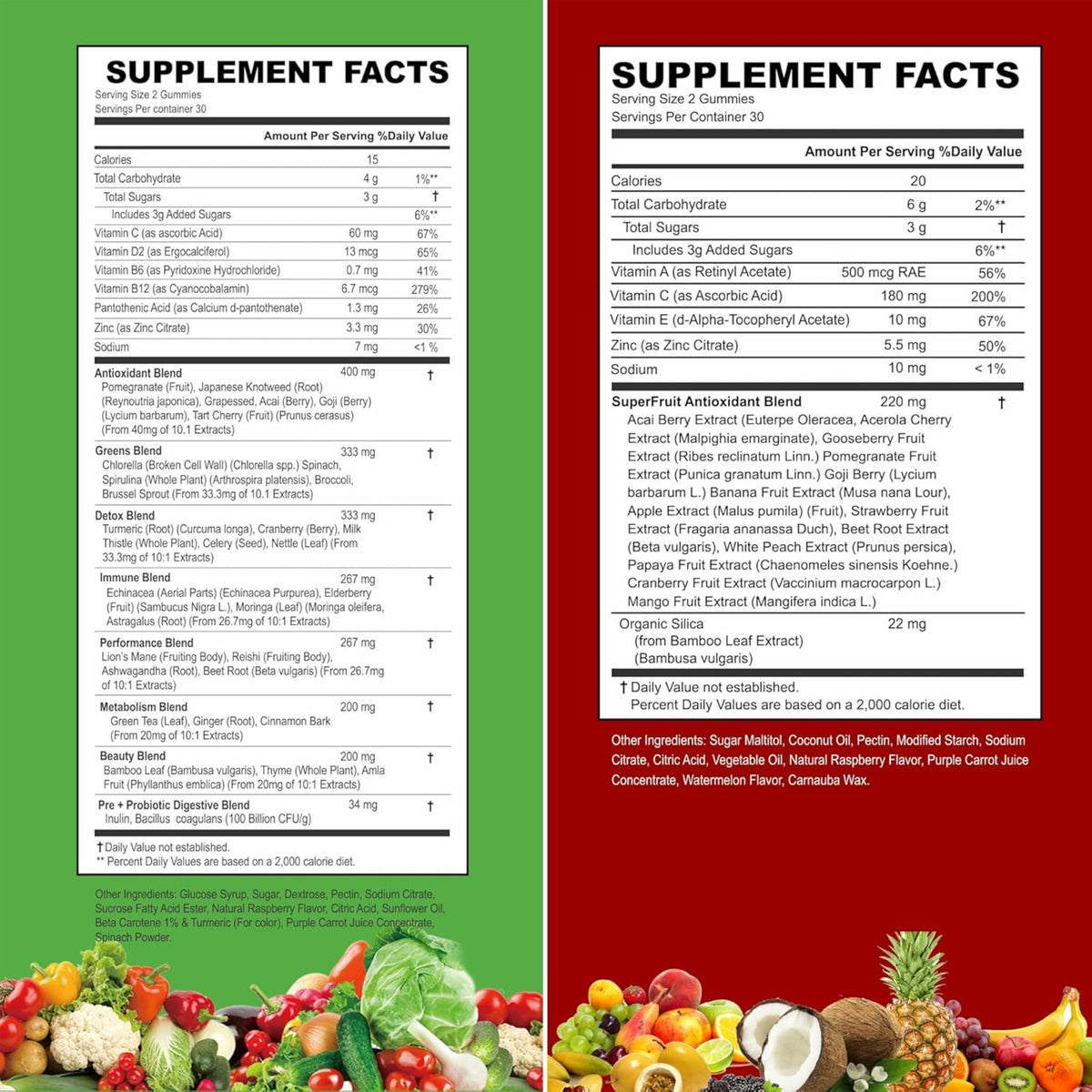 VITINITY Gummies de Fruits et Légumes, étiquette avec informations nutritionnelles