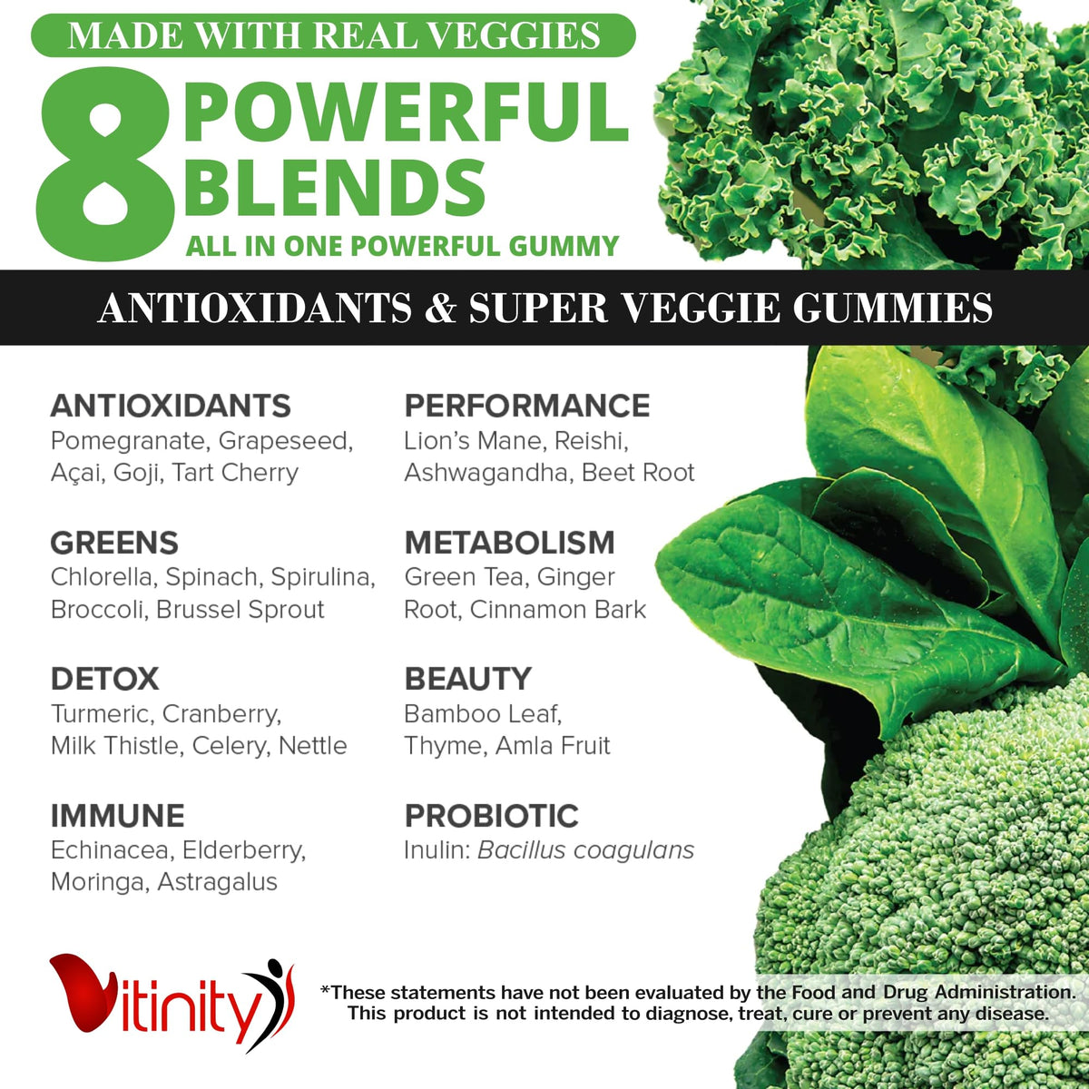 VITINITY Gummies Multivitamines Super Greens 30 Saveurs avec bouchon ouvert