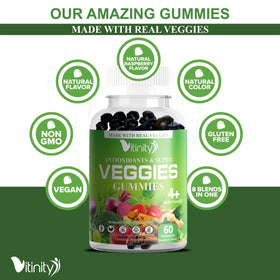 VITINITY Gummies Multivitamines Super Greens 420g avec un verre d'eau