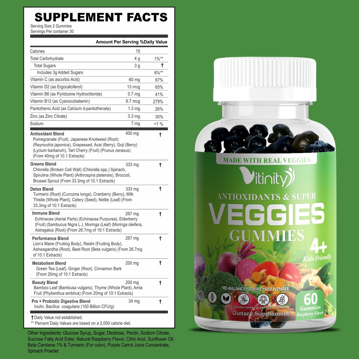 VITINITY Gummies Multivitamines Super Greens 420g vue arrière
