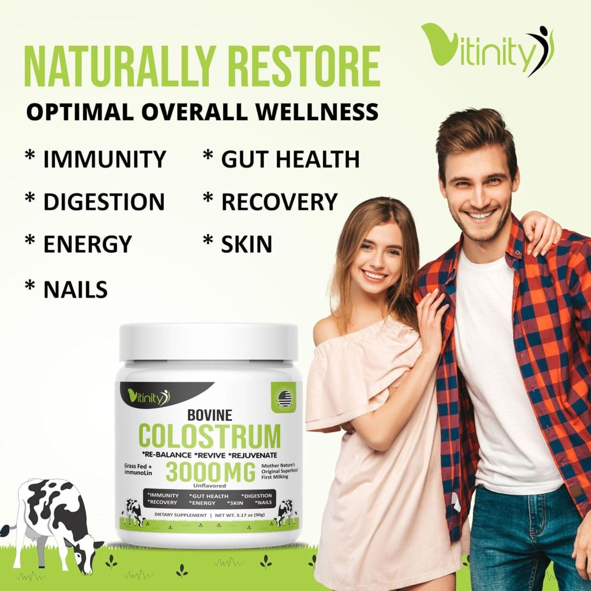 VITINITY Poudre de Colostrum Bovin 3000 mg contenu en poudre