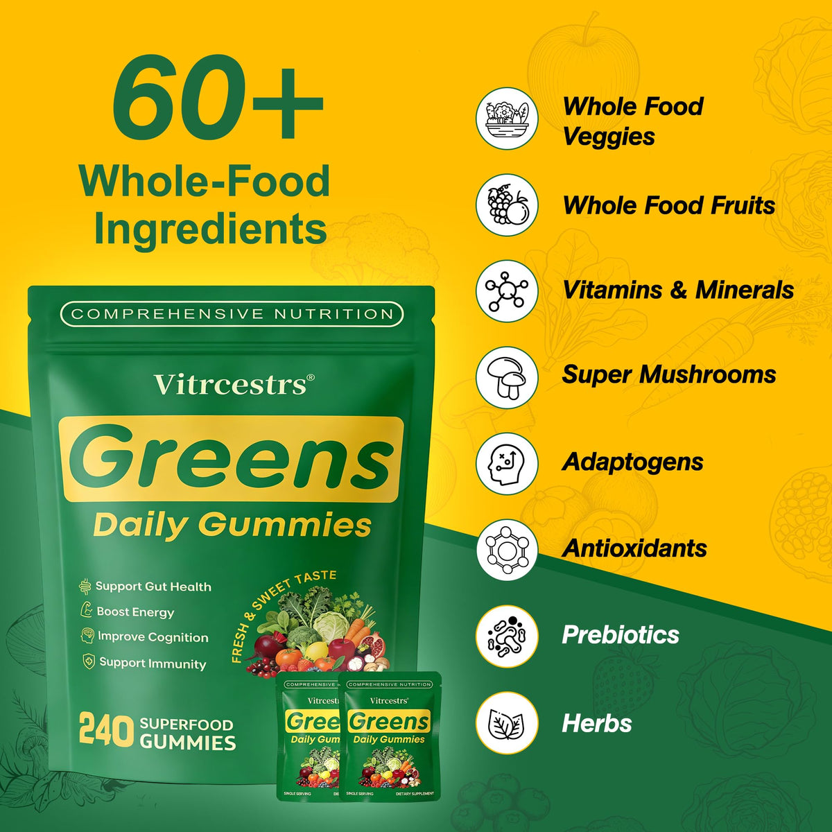 Vitrcestrs Gummies Super Greens, gummies en forme d'ours