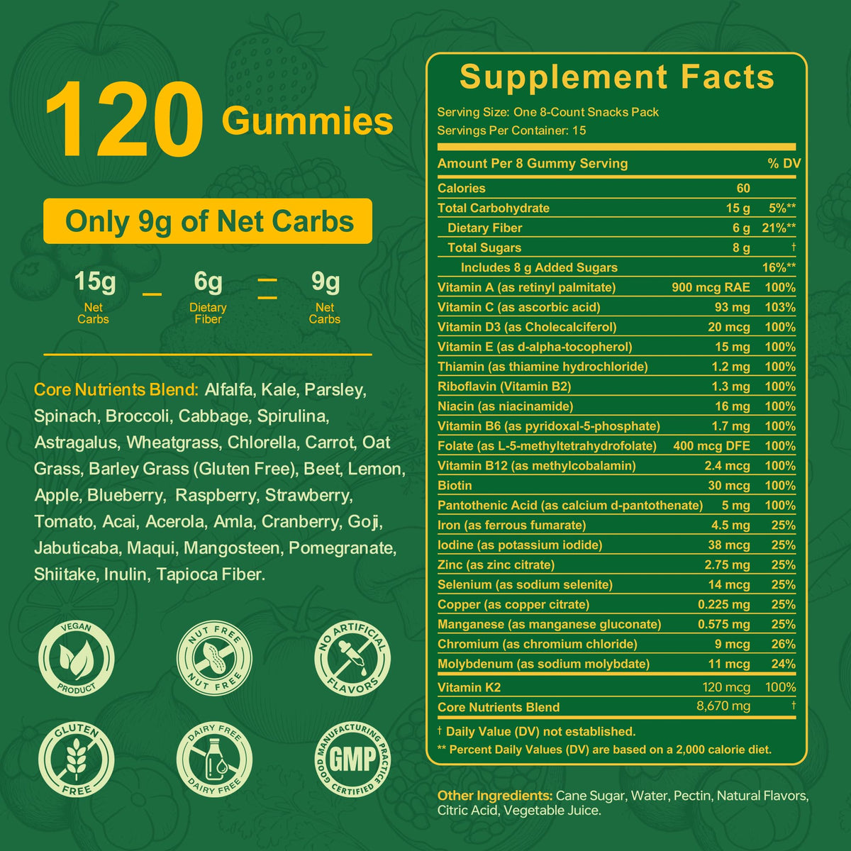 Vitrcestrs Gummies Super Greens gummies sur une table