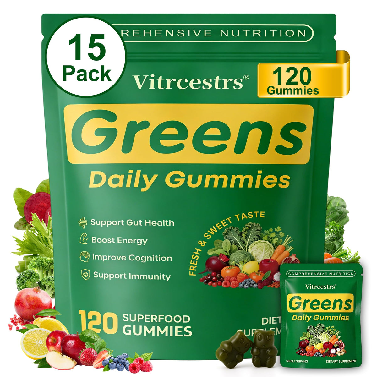 Vitrcestrs Gummies Super Greens pot de 120 gummies