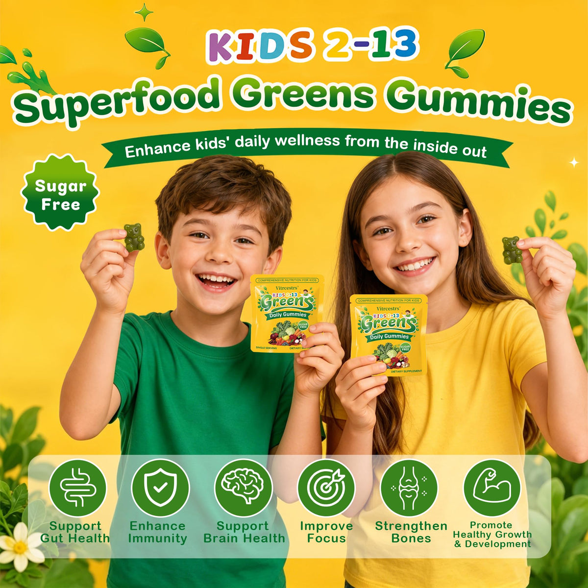 Vitrcestrs Gummies Super Greens pour Enfants - gummies en forme de fraise