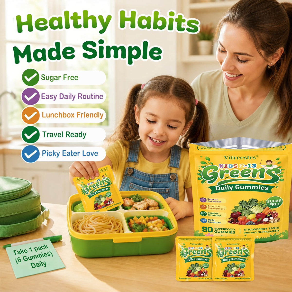 Vitrcestrs Gummies Super Greens pour Enfants - gummies sur une table