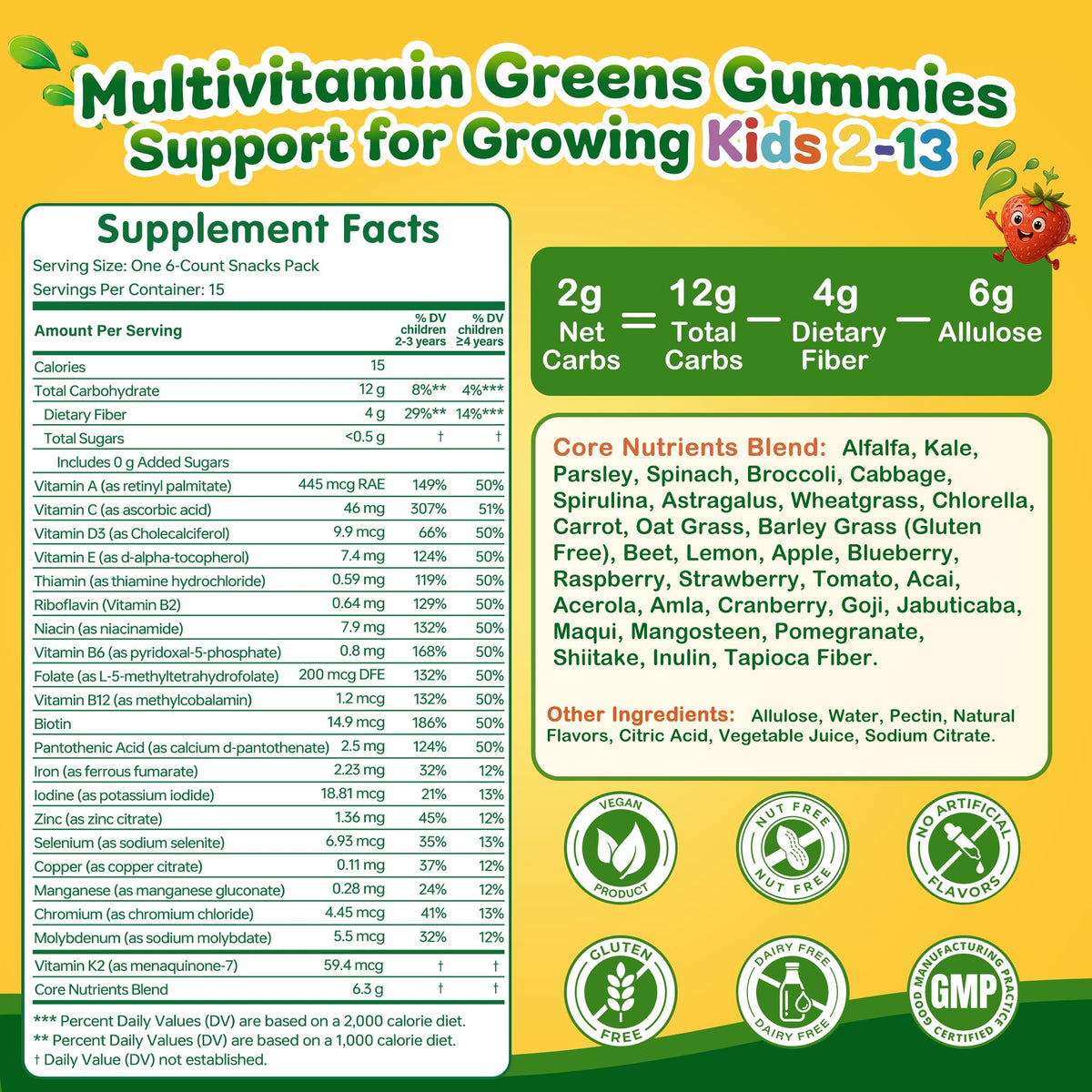 Vitrcestrs Gummies Super Greens pour Enfants - ingrédients principaux
