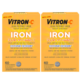 Vitron-C Complément Alimentaire Fer 65 mg + Vitamine C 125 mg, 60 comprimés, vue de face