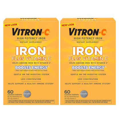 Vitron-C Complément Alimentaire Fer 65 mg + Vitamine C 125 mg, 60 comprimés, vue de face