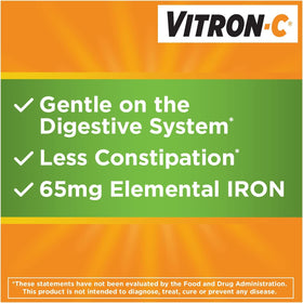 Vitron-C Complément Alimentaire Fer 65mg - Vue de l'arrière de l'emballage