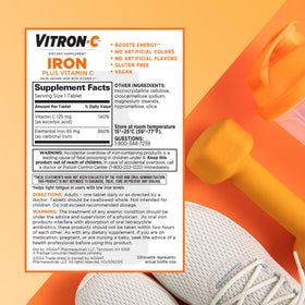 Vitron-C Fer et Vitamine C, vue arrière de l'emballage