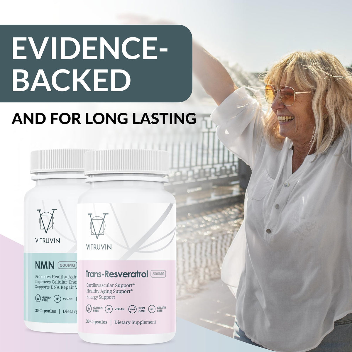 VITRUVIN complément alimentaire NMN 500mg et Resvératrol 500mg packaging