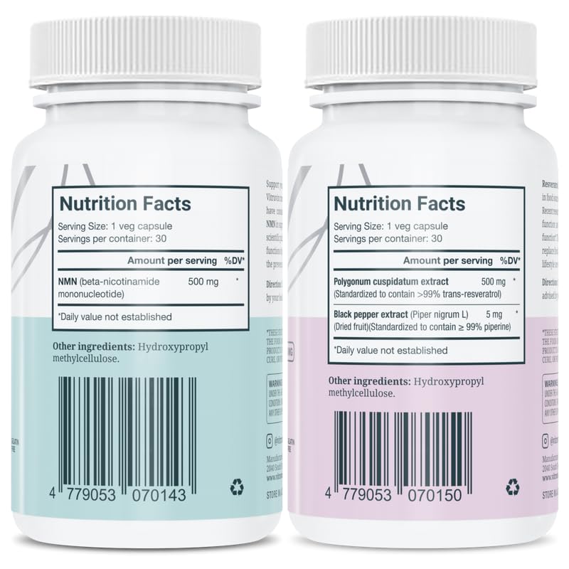 VITRUVIN NMN 500mg et Resvératrol 500mg capsules ouvertes