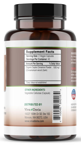 Viva Doria Ceylon Cinnamon 1500mg capsules close-up