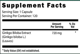 Viva Doria Ginkgo Biloba 720mg étiquette détaillée