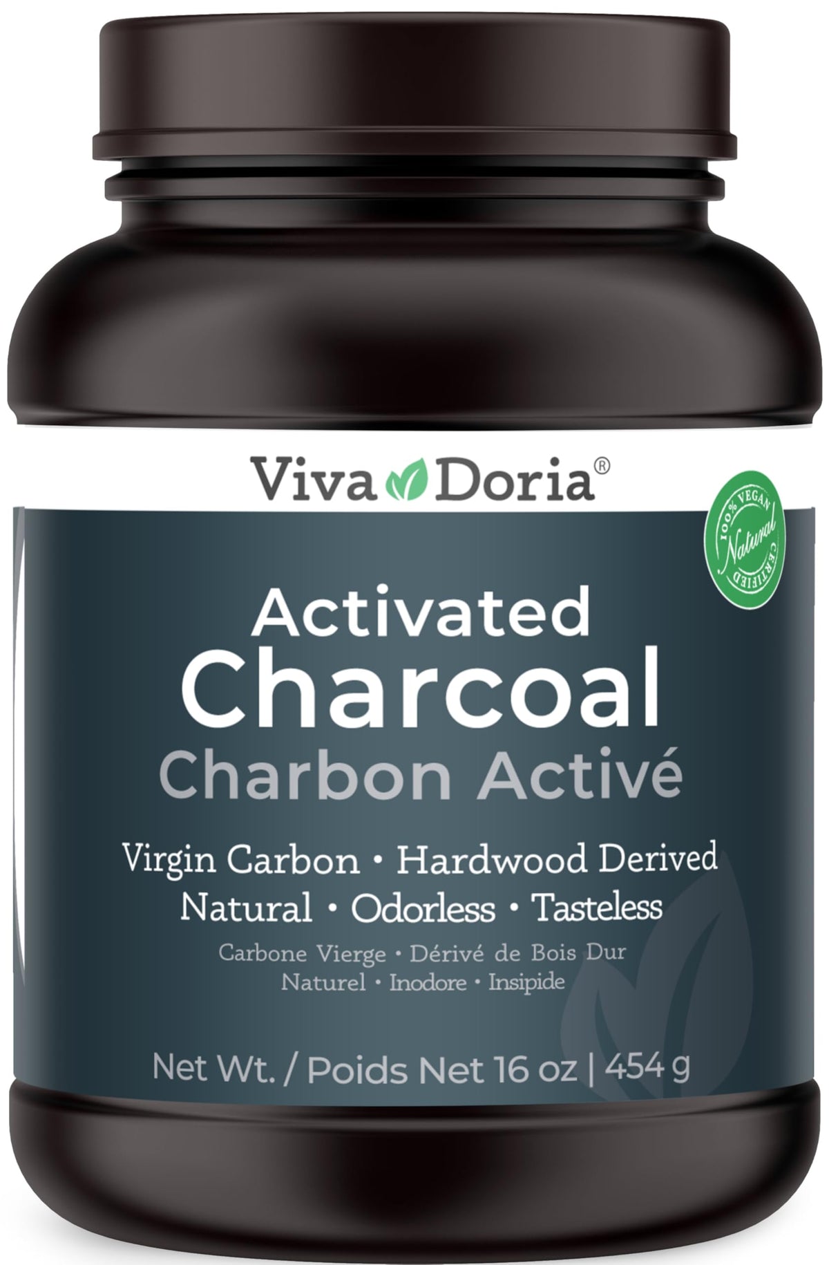 Viva Doria Poudre de Charbon Actif Vierge 522g vue de face