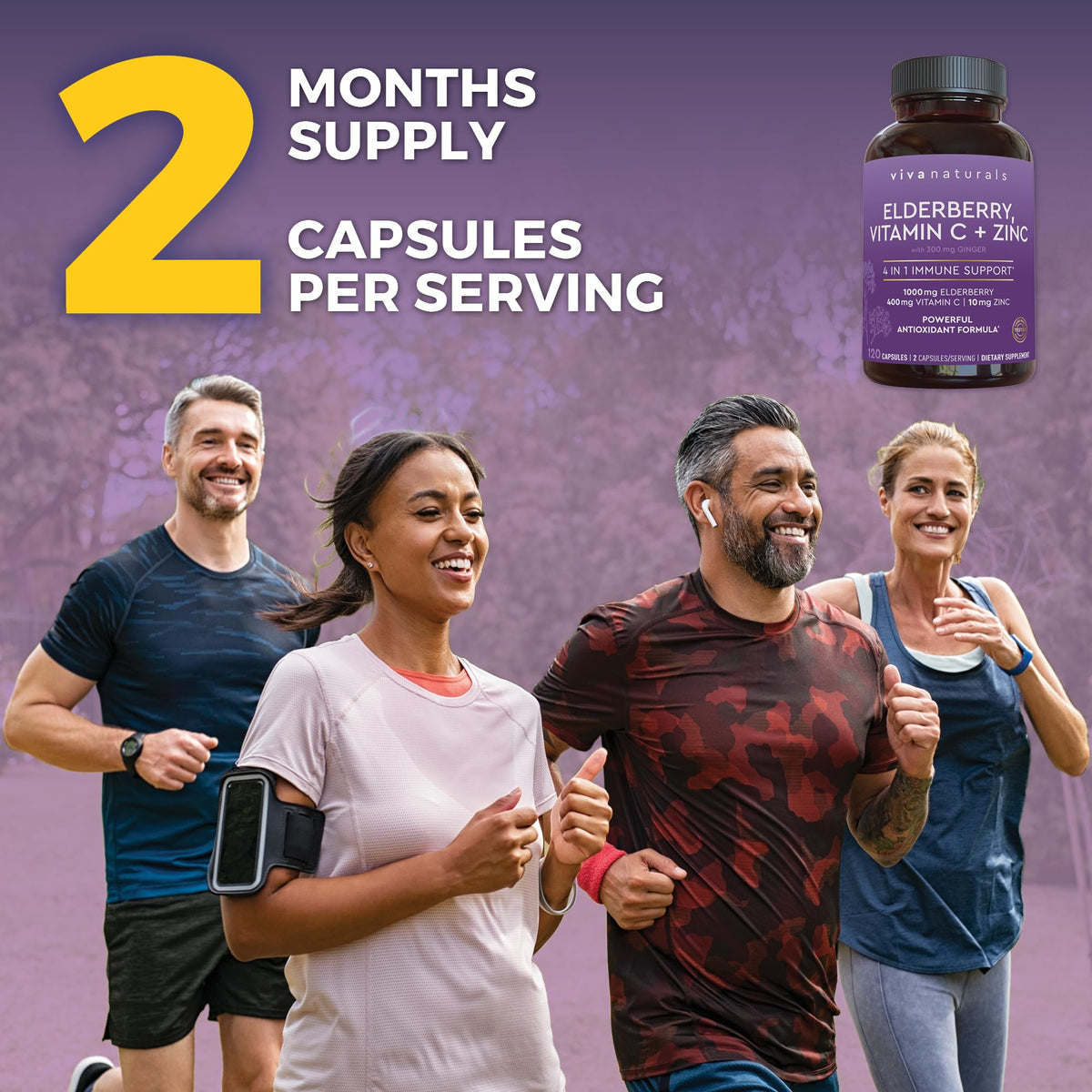 Viva Naturals Complément Alimentaire Sureau 120 Capsules avec un verre d'eau