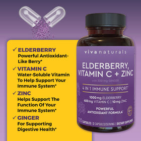 Viva Naturals Complément Alimentaire Sureau 120 Capsules capsules sur une surface