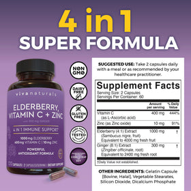 Viva Naturals Complément Alimentaire Sureau 120 Capsules étiquette