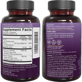 Viva Naturals Complément Alimentaire Sureau 5-en-1 avec ingrédients listés