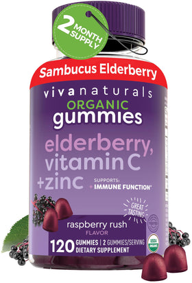 Viva Naturals Gummies de Sureau Noir 120 unités, vue de face