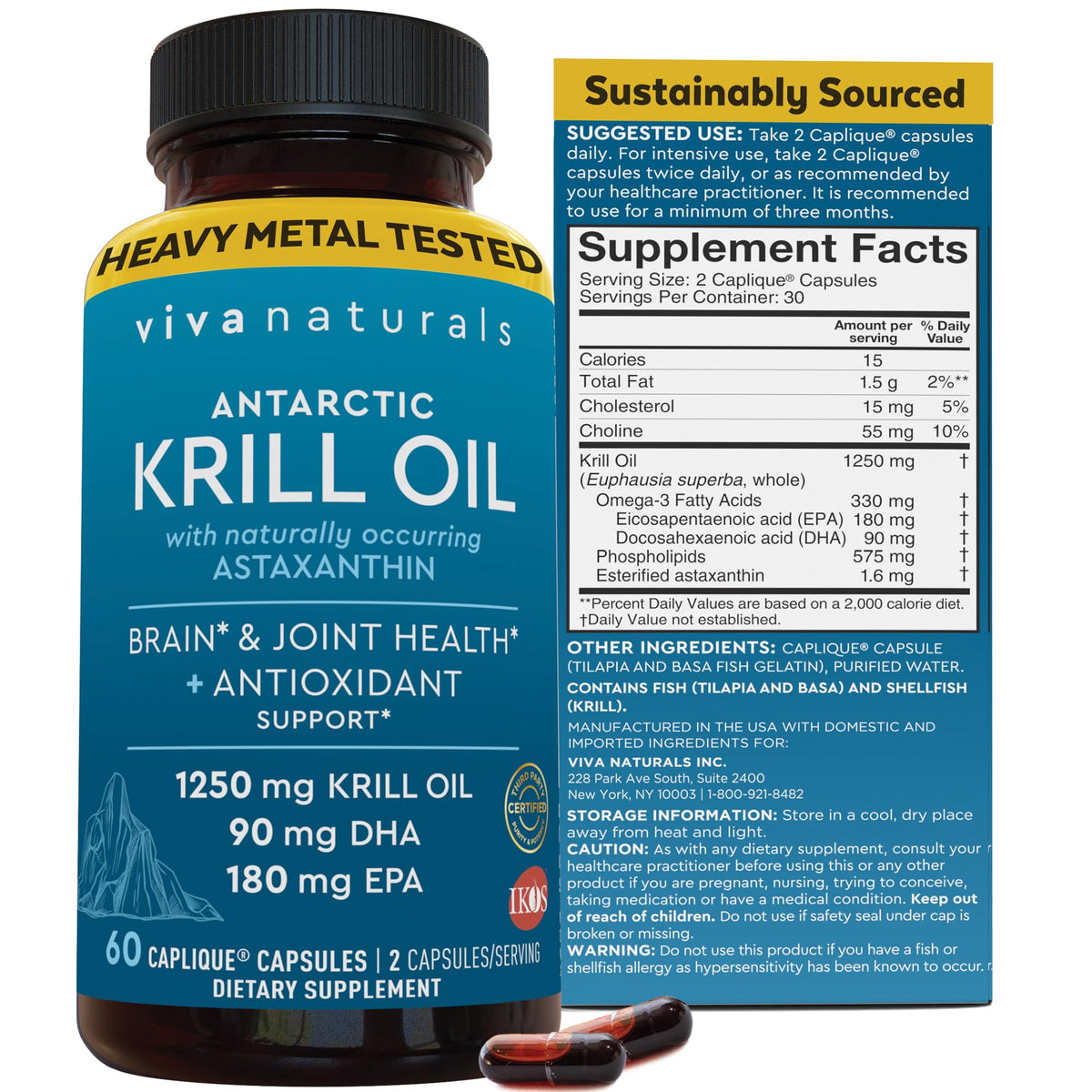 Viva Naturals Huile de Krill 1250 mg boîte vue de face