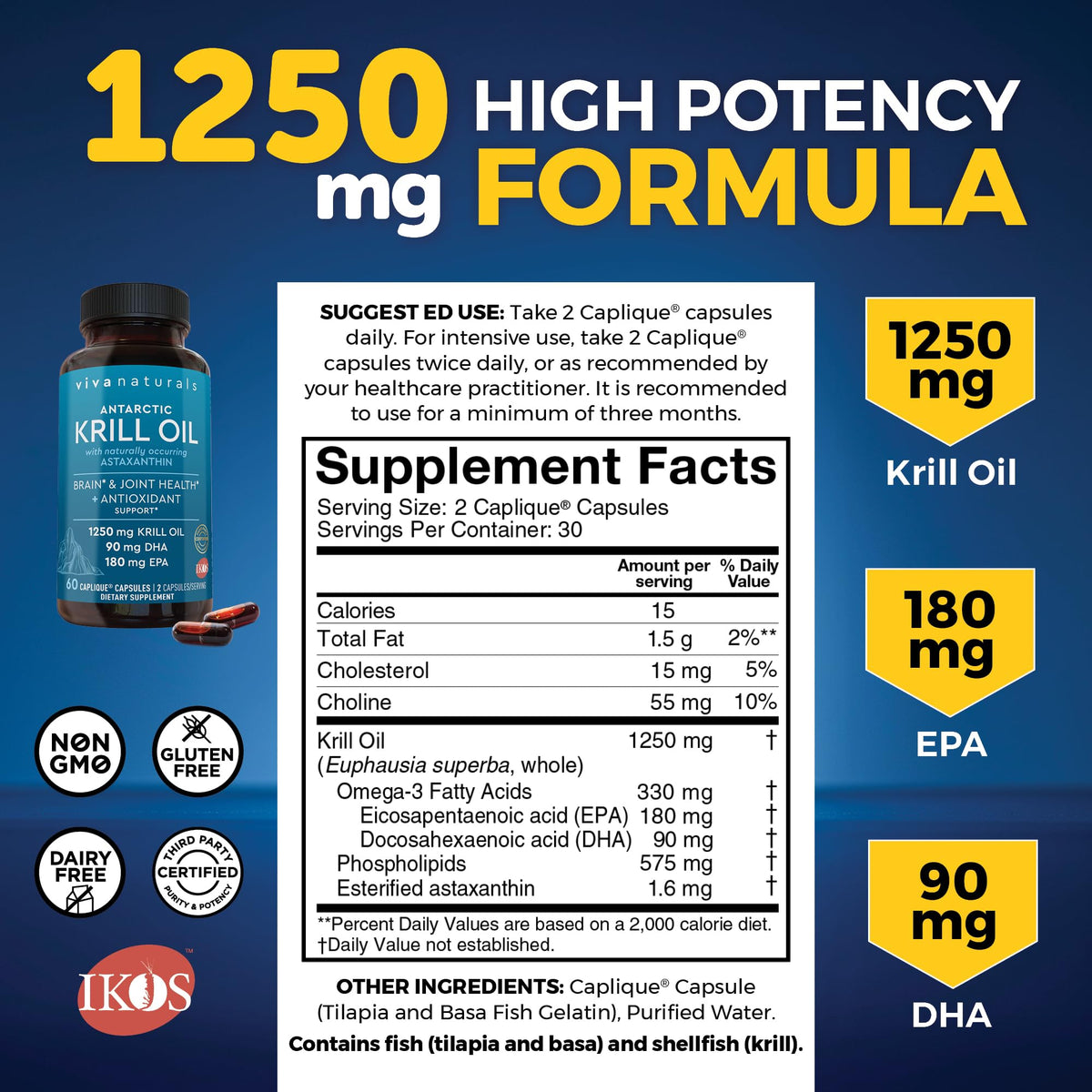 Viva Naturals Huile de Krill 1250 mg capsules dans un verre