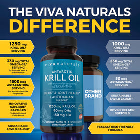 Viva Naturals Huile de Krill 1250 mg capsules sur une table