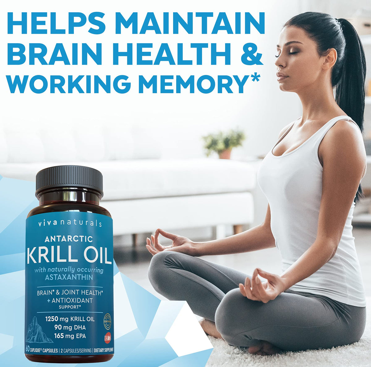Viva Naturals Huile de Krill Antarctique 1250 mg, capsules sur une cuillère
