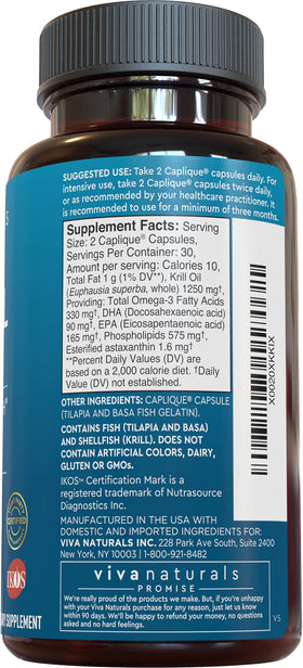Viva Naturals Huile de Krill Antarctique 1250 mg, étiquette des ingrédients