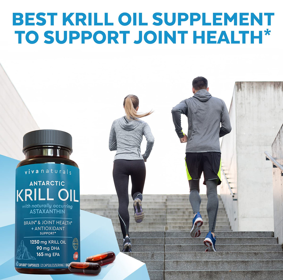 Viva Naturals Huile de Krill Antarctique 1250 mg, mise en scène sur un bureau