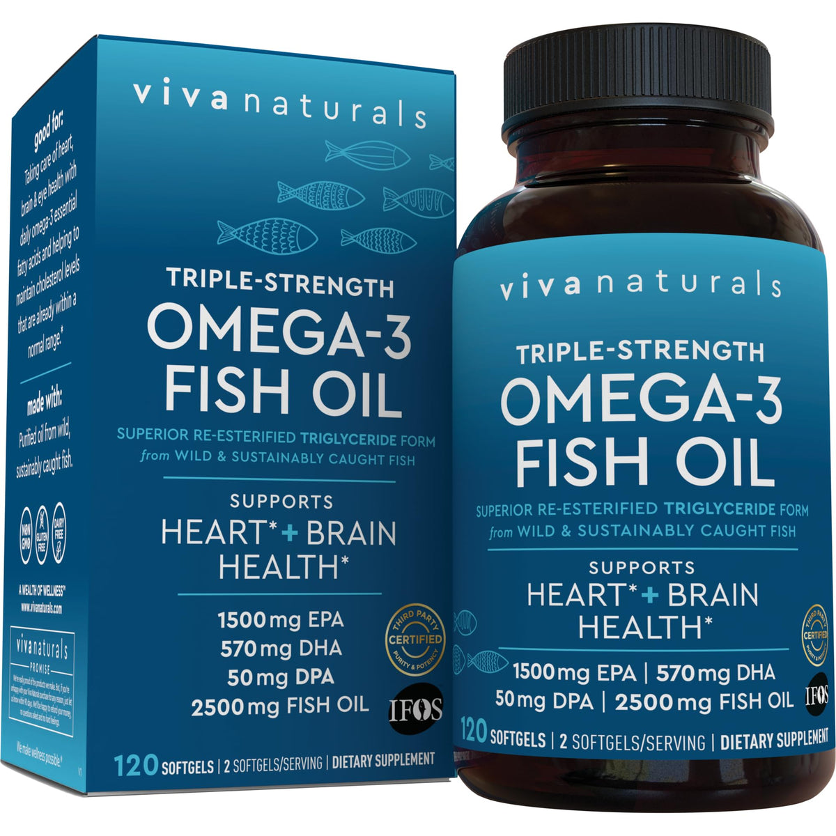 Viva Naturals Huile de Poisson Omega 3 2500 mg boîte avant