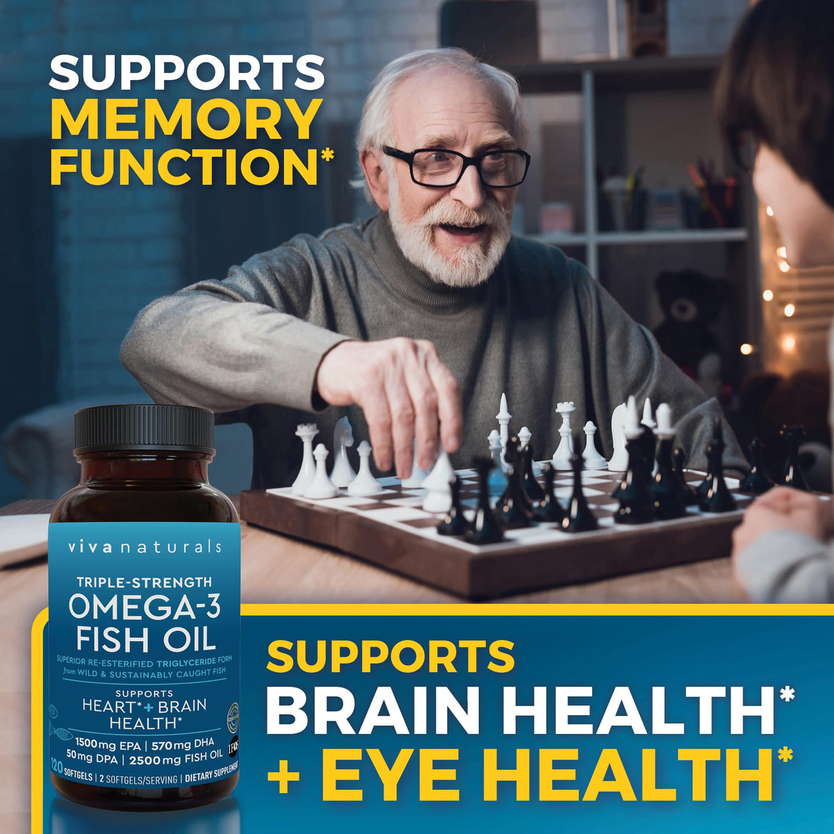 Viva Naturals Huile de Poisson Omega 3 2500 mg vue d'ensemble de la boîte