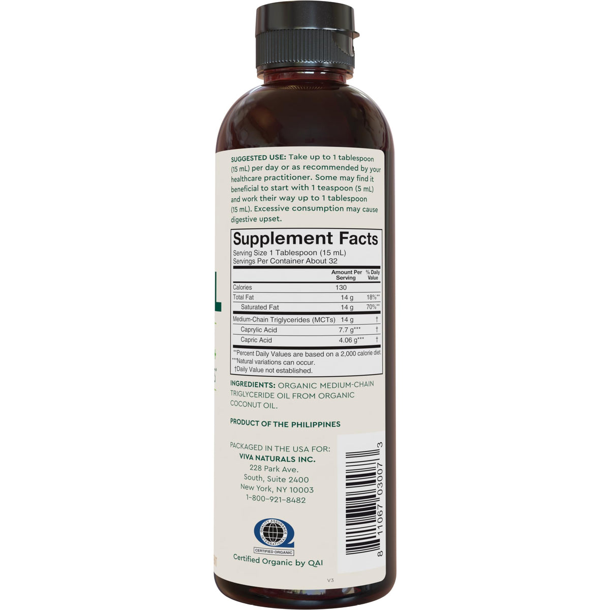Viva Naturals Huile MCT Bio 472g avec des ustensiles de cuisine