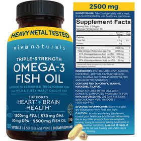 Viva Naturals Omega 3 Huile de Poisson 2500 mg flacon devant